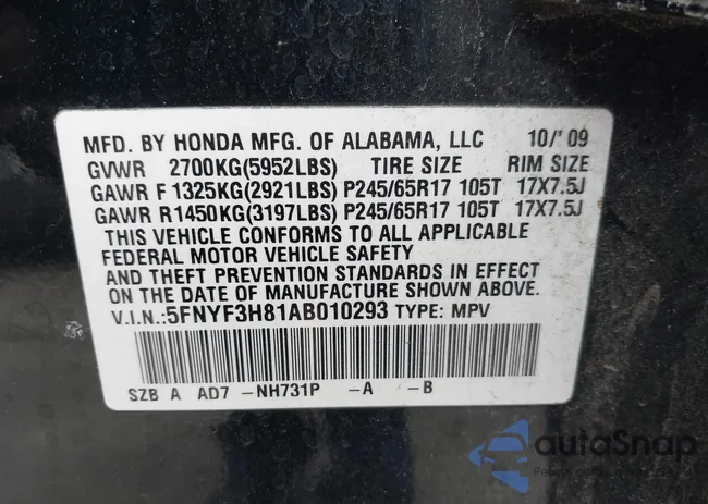 5FNYF3H81AB010293: 44331192