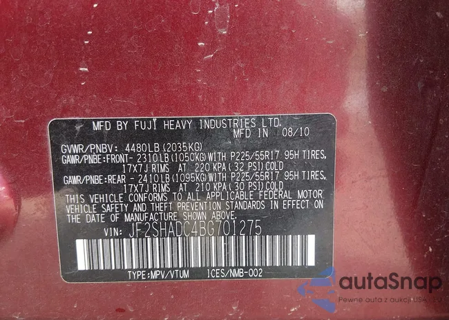 JF2SHADC4BG701275: 44331288