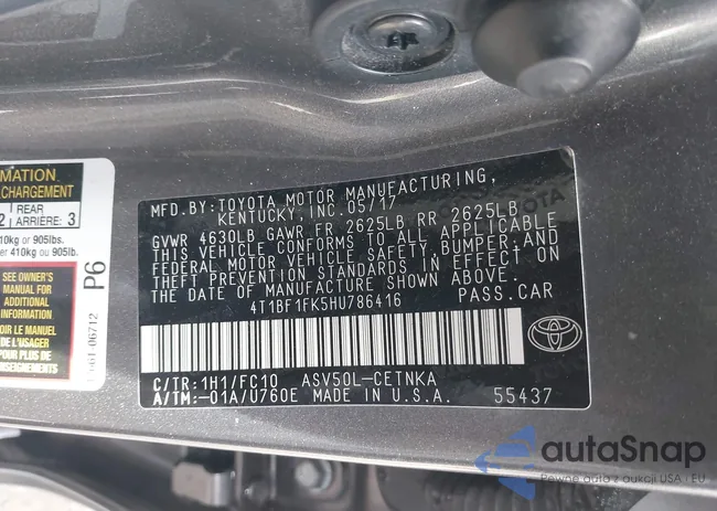 4T1BF1FK5HU786416: 44331300