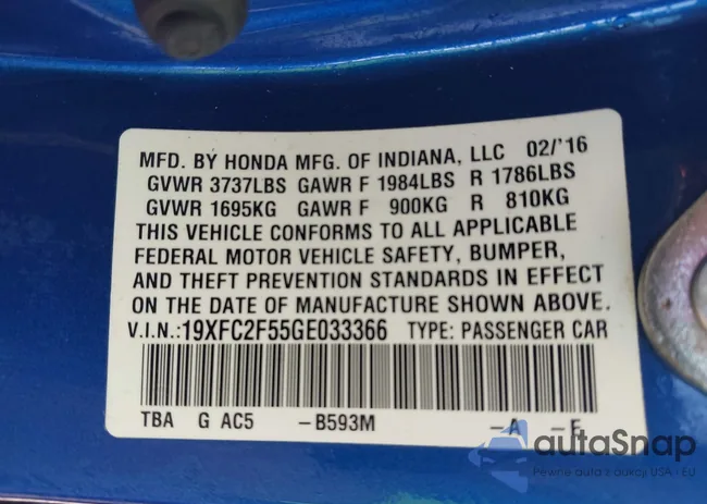 19XFC2F55GE033366: 44331317