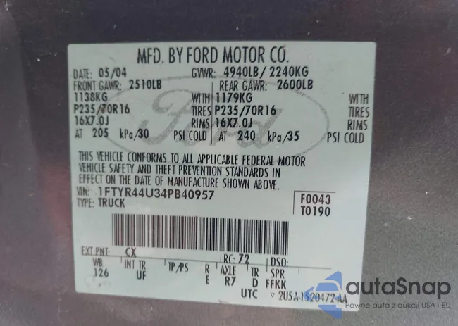 1FTYR44U34PB40957: 44331383