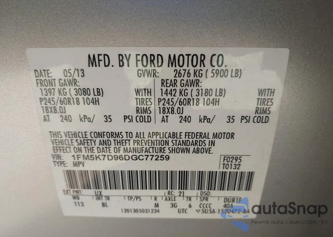 1FM5K7D96DGC77259: 44331470