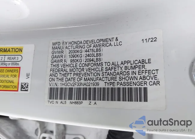 1HGCV2F33NA021939: 44330615
