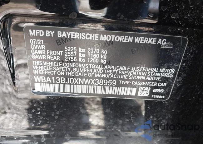 WBA13BJ0XNWX38959: 44331987