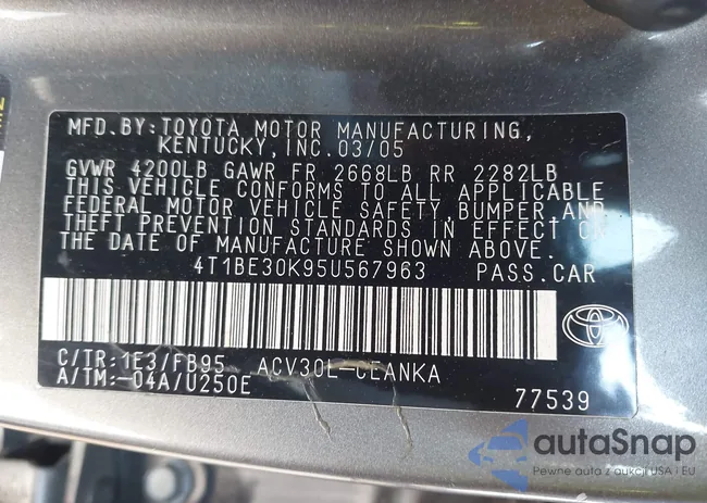 4T1BE30K95U567963: 44332188