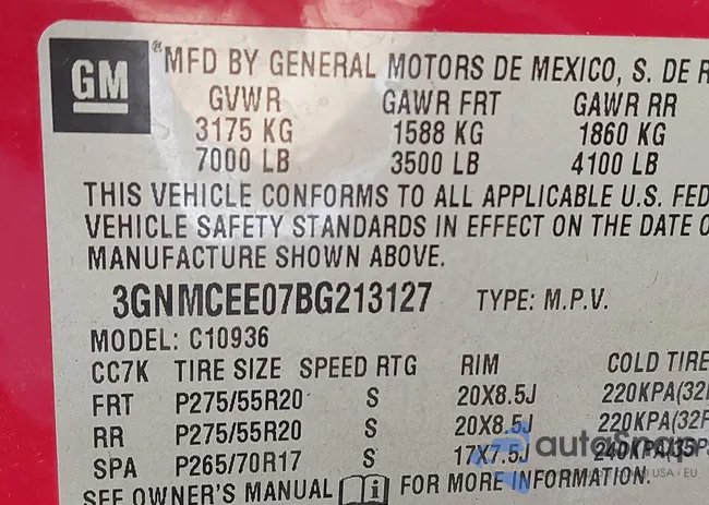 3GNMCEE07BG213127: 44332296