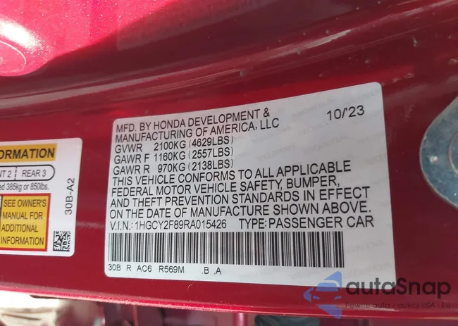 1HGCY2F89RA015426: 44332418