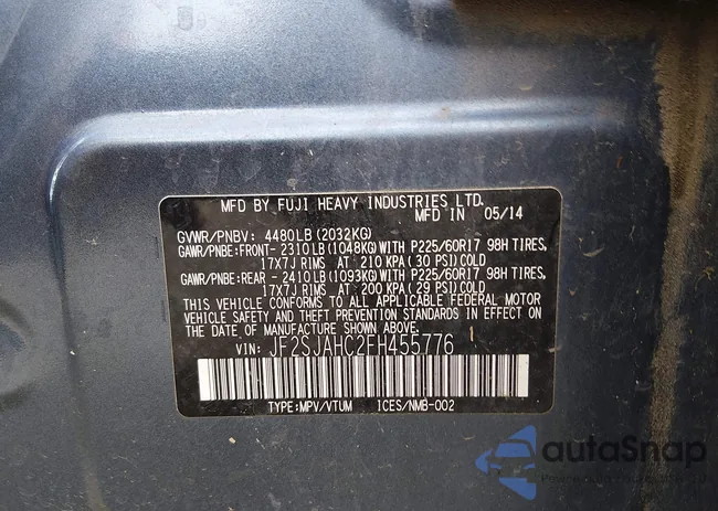 JF2SJAHC2FH455776: 44332435