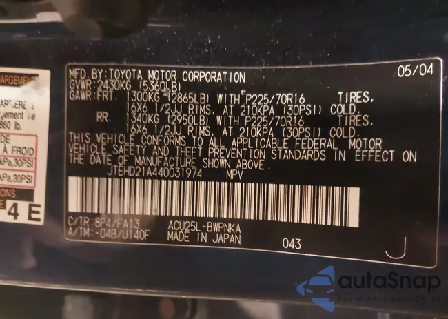 JTEHD21A440031974: 44332483