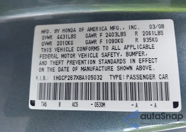 1HGCP267X8A105032: 44333086