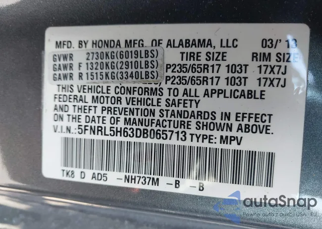 5FNRL5H63DB065713: 44333113