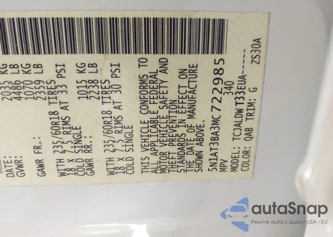 5N1AT3BA3MC722985: 44333213