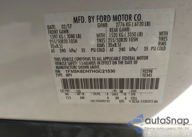 1FM5K8DH7HGC21530: 44333238