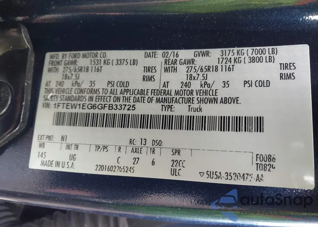 1FTEW1EG6GFB33725: 44333340