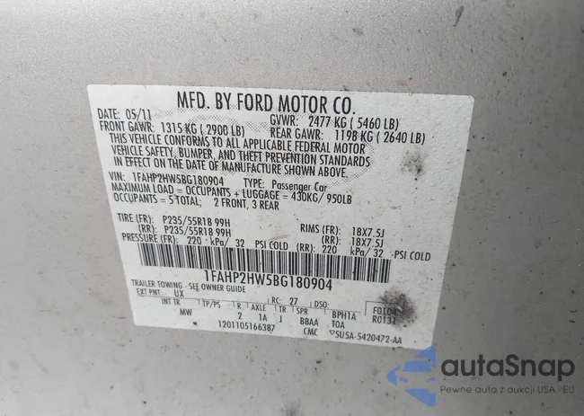 1FAHP2HW5BG180904: 44332740