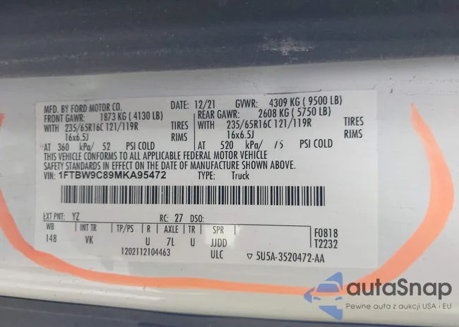 1FTBW9C89MKA95472: 44332819