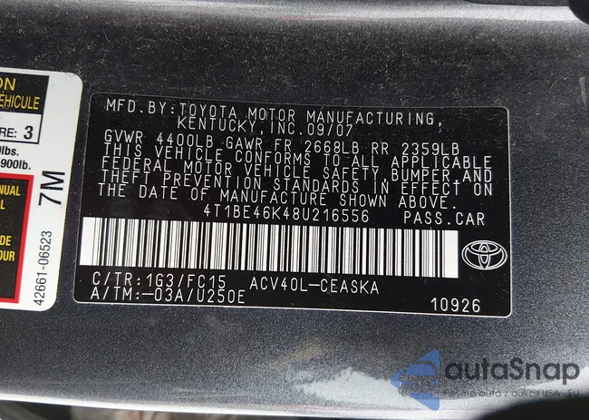 4T1BE46K48U216556: 44333978