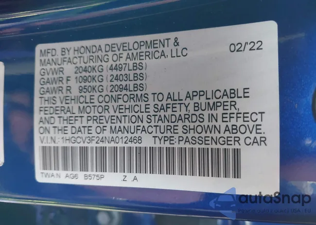 1HGCV3F24NA012468: 44333994