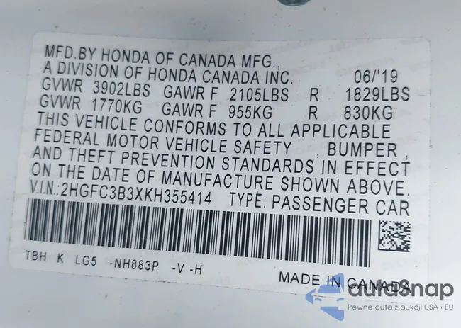 2HGFC3B3XKH355414: 44334087