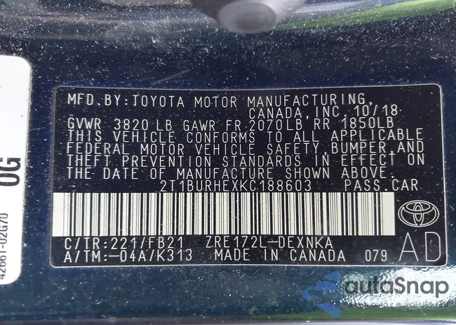 2T1BURHEXKC188603: 44334166