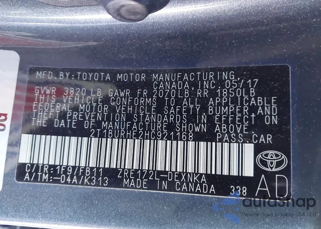 2T1BURHE2HC921168: 44334237