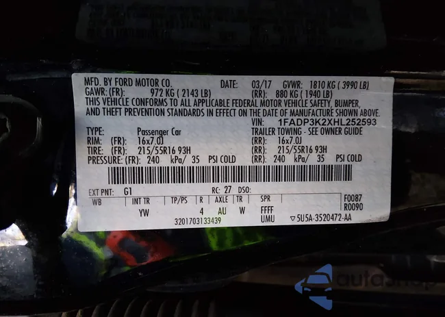 1FADP3K2XHL252593: 44334312