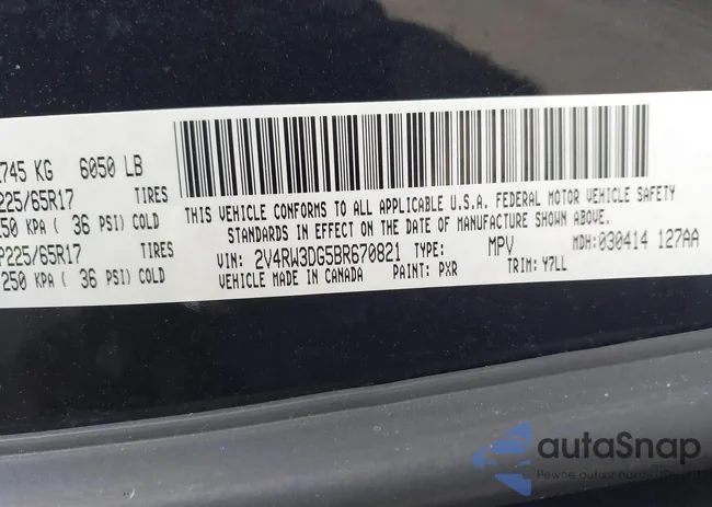 2V4RW3DG5BR670821: 44334340