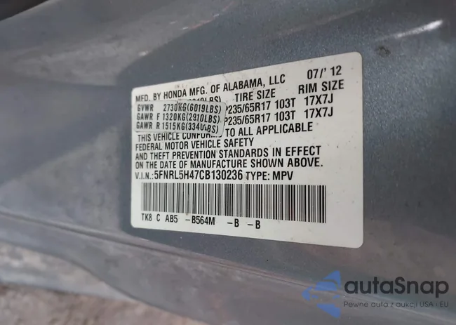 5FNRL5H47CB130236: 44334557