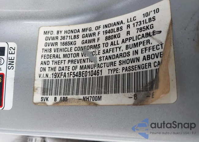 19XFA1F54BE010461: 44333617