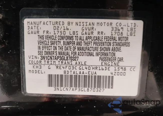 3N1CN7AP3GL870327: 44333622