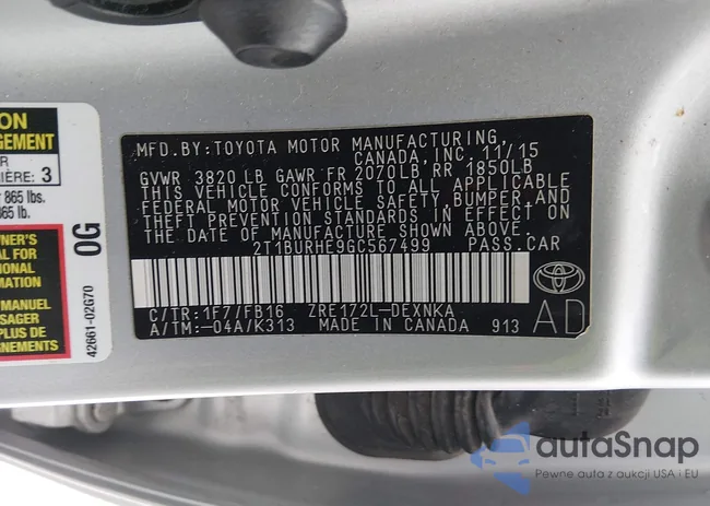 2T1BURHE9GC567499: 44333641