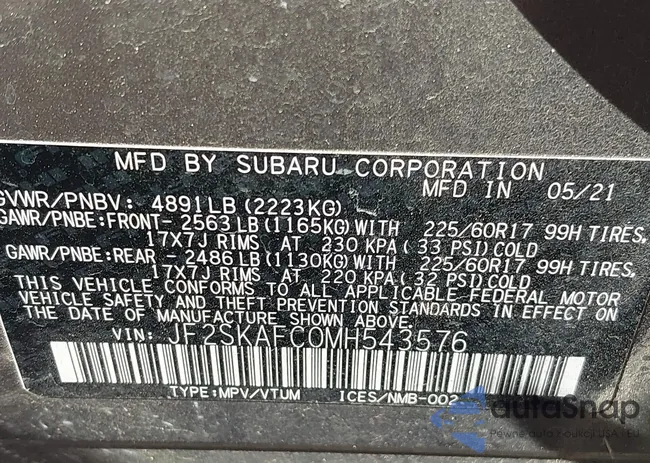 JF2SKAFC0MH543576: 44333948