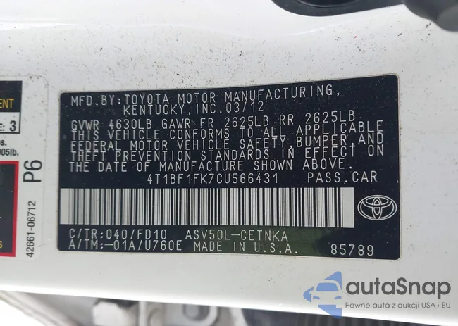 4T1BF1FK7CU566431: 44335455