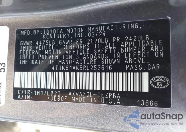 4T1K61AK5RU252616: 44334560