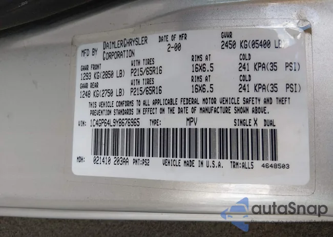 1C4DP64L9YB676965: 44334583