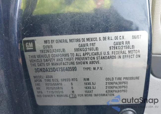 3GNDA23D47S640599: 44334624