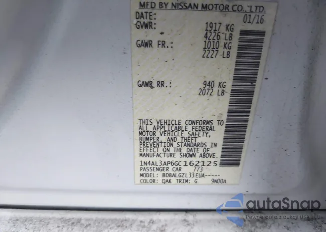 1N4AL3AP6GC162125: 44334743