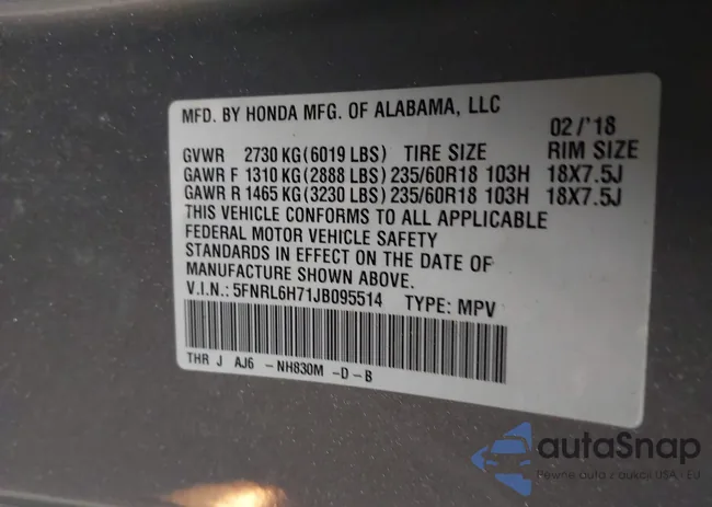 5FNRL6H71JB095514: 44334876