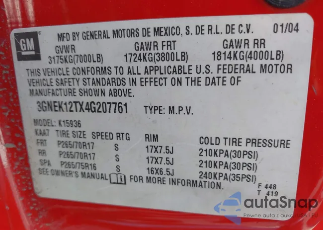 3GNEK12TX4G207761: 44334907