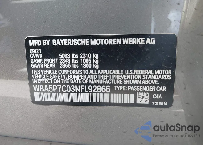 WBA5P7C03NFL92866: 44336010