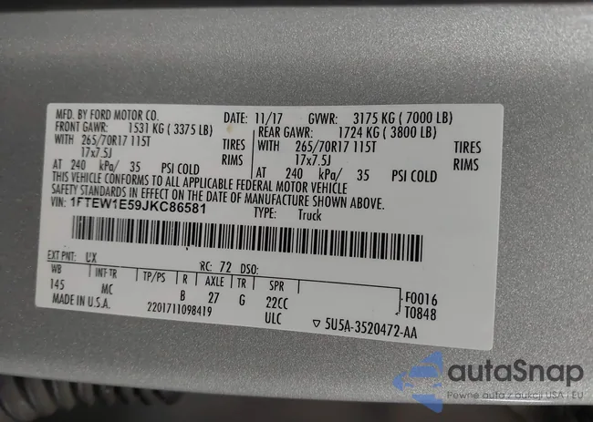 1FTEW1E59JKC86581: 44336280