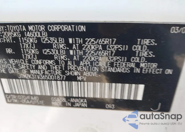 JTMZK31V365001877: 44336281