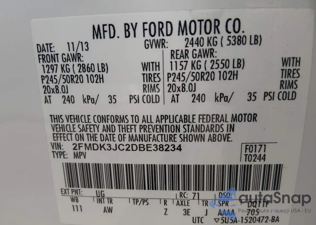 2FMDK3JC2DBE38234: 44336317