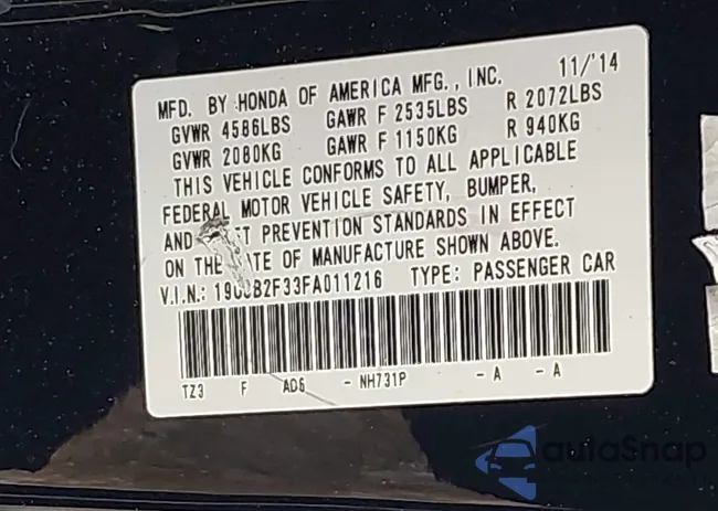 19UUB2F33FA011216: 44336318