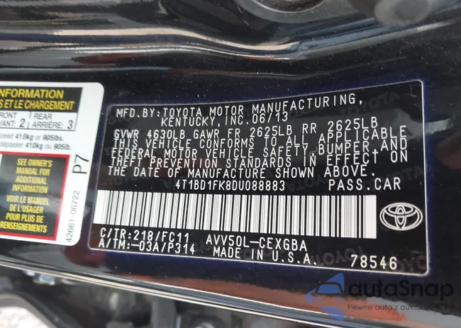 4T1BD1FK8DU088883: 44336435