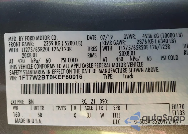 1FT7W2BT0KEF80016: 44336471