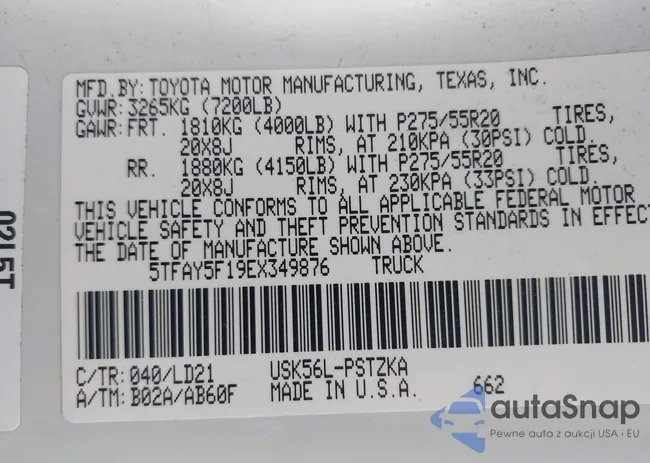 5TFAY5F19EX349876: 44335645