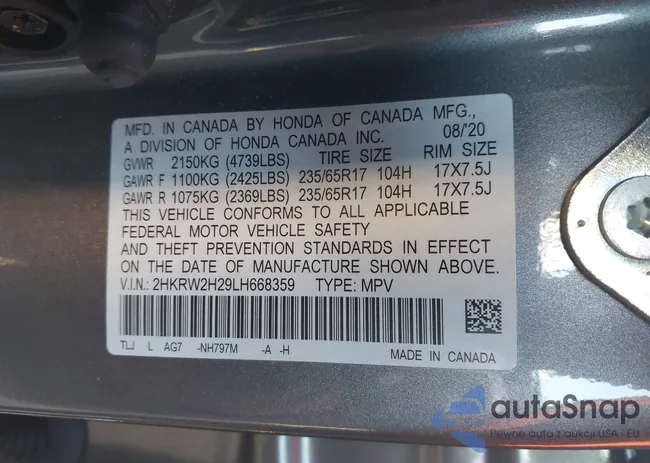 2HKRW2H29LH668359: 44335687