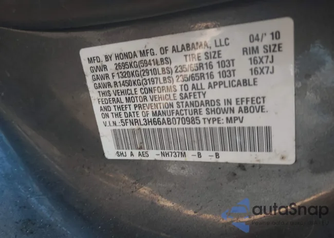 5FNRL3H66AB070985: 44335778