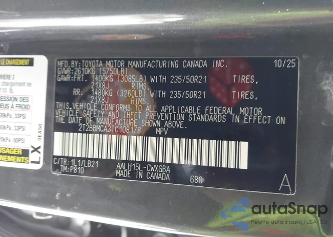 2T2BBMCA3TC108178: 44337201